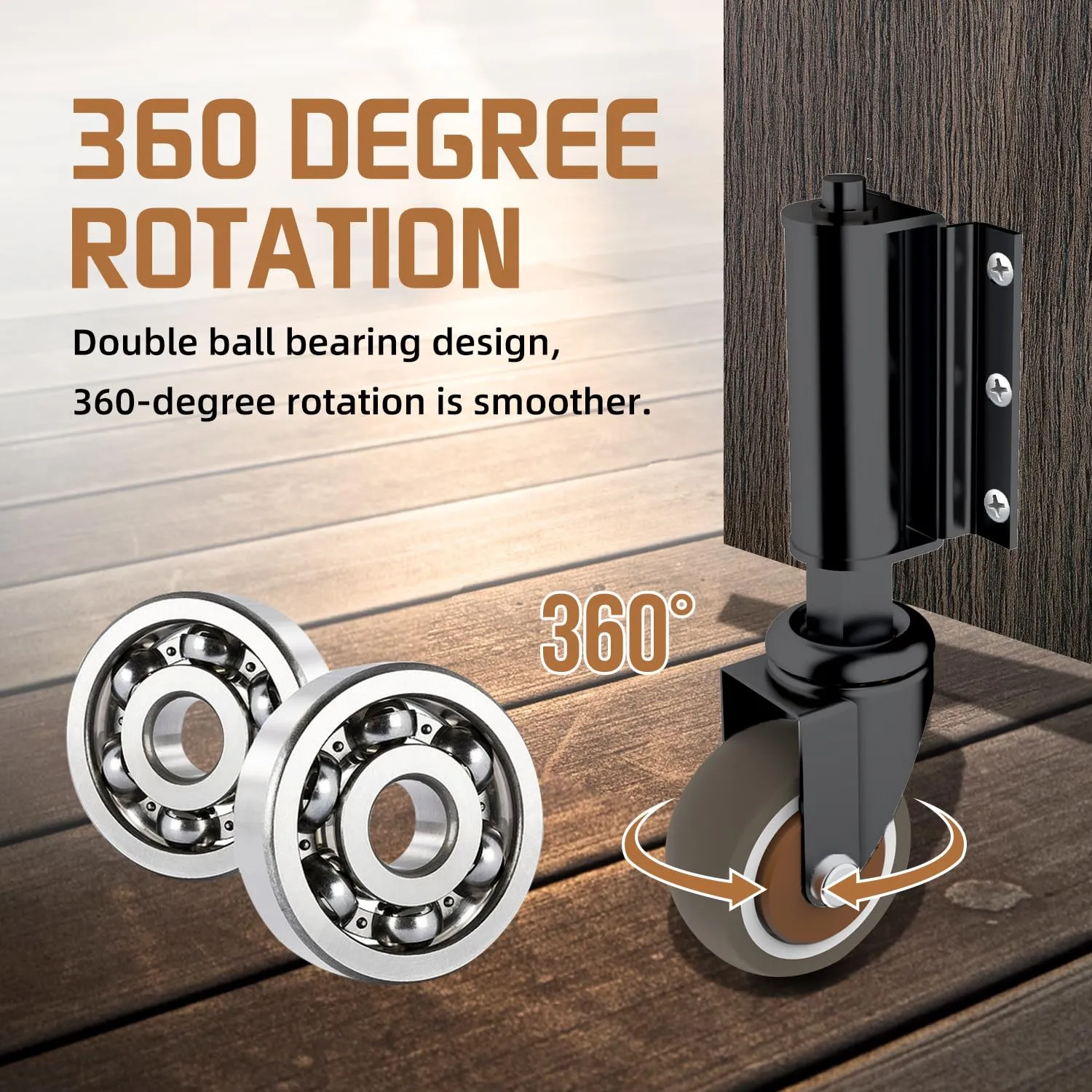 1 Pack Gate Wheel 2inch Gate Caster for Wooden Gate 80lbs Capacity 360 Degree Rotation TPR Rubber Tire Spring-Loaded Gate Wheels with Screws & Screwdriver(Black)