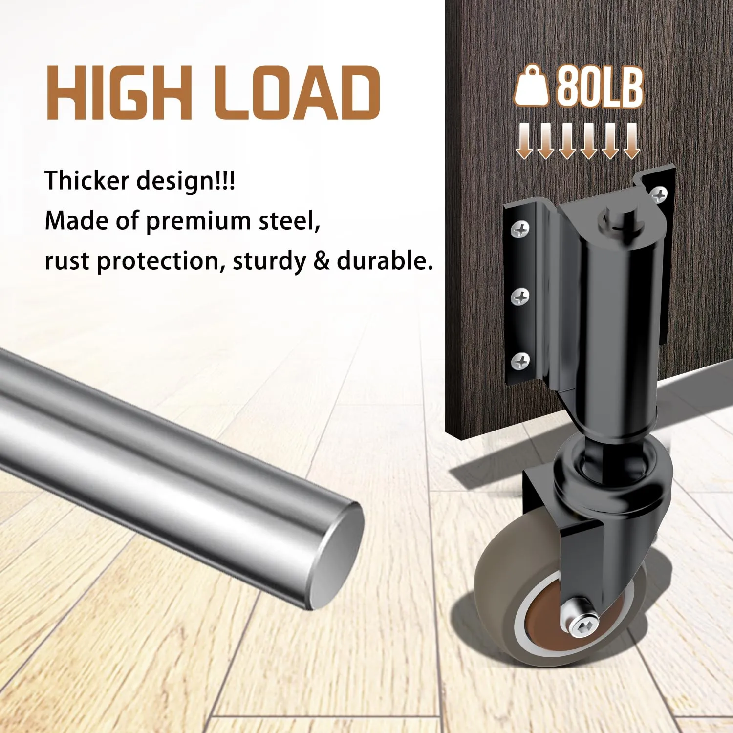 1 Pack Gate Wheel 2inch Gate Caster for Wooden Gate 80lbs Capacity 360 Degree Rotation TPR Rubber Tire Spring-Loaded Gate Wheels with Screws & Screwdriver(Black)