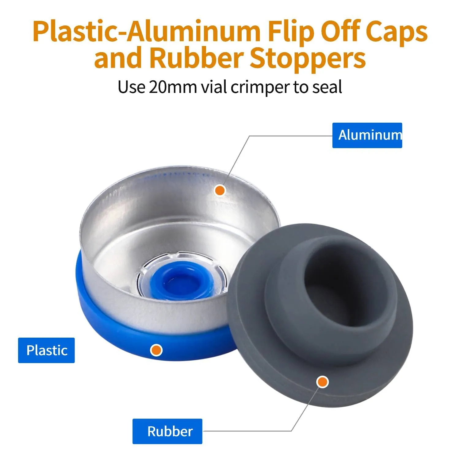 100 Pack 10ml Glass Vials, Amber Glass Headspace Vials with Plastic-Aluminum Flip Off Caps and Rubber Stoppers, 20mm Flat Bottom Lab Crimp Top Vial for Injection