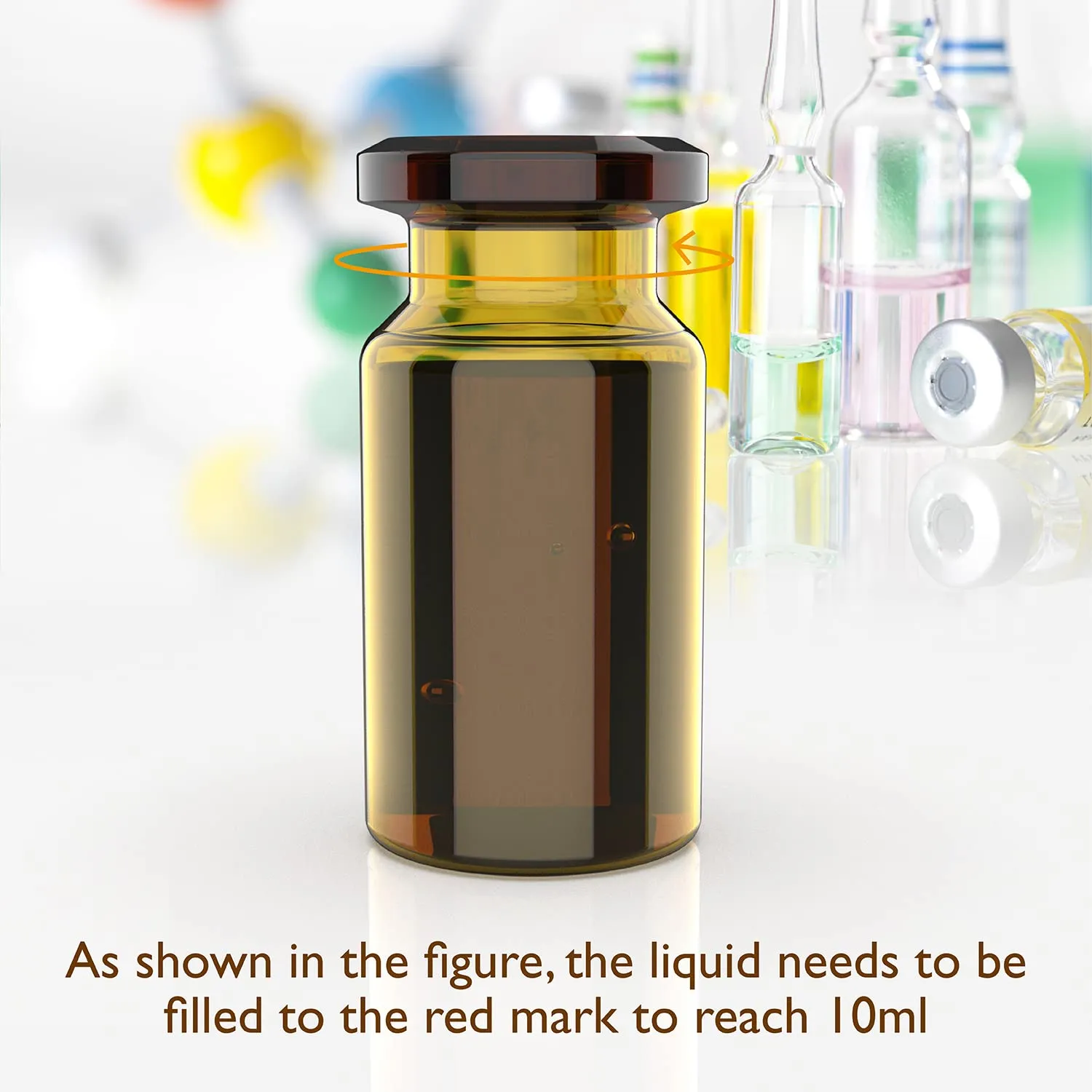 100 Pack 10ml Glass Vials, Amber Glass Headspace Vials with Plastic-Aluminum Flip Off Caps and Rubber Stoppers, 20mm Flat Bottom Lab Crimp Top Vial for Injection