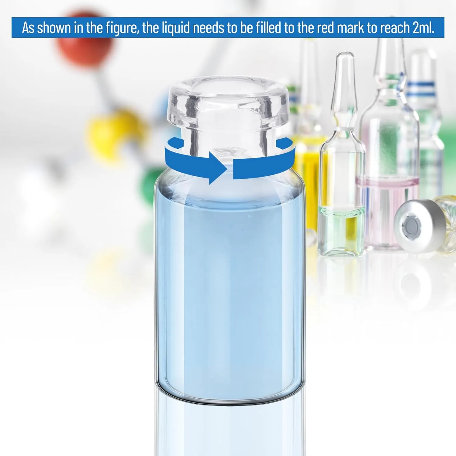 100 Pack 2ml Glass Vials, Clear Glass Headspace Vials with Plastic-Aluminum Flip Off Caps and Rubber Stoppers, 15mm Transparent Flat Bottom Lab Vial