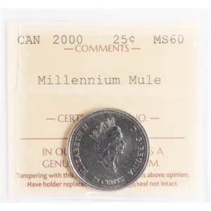 2000 Millennium Mule Canada 25-cents ICCS Certified MS-60