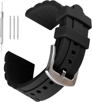 23mm Black Silicone Rubber Diver Watch Band Waterproof Sport Stainless Steel Buckle