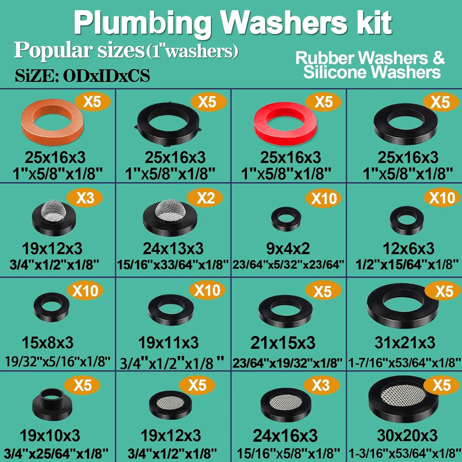 37 Size 1075 Pcs Faucet Washers & O-Rings Kit & Plumbing Gasket 3-in-1 Home Universal Rubber Washers Assortment Kit for Faucet Hose Spigot Plumbing Seal Repair with Pick Hook