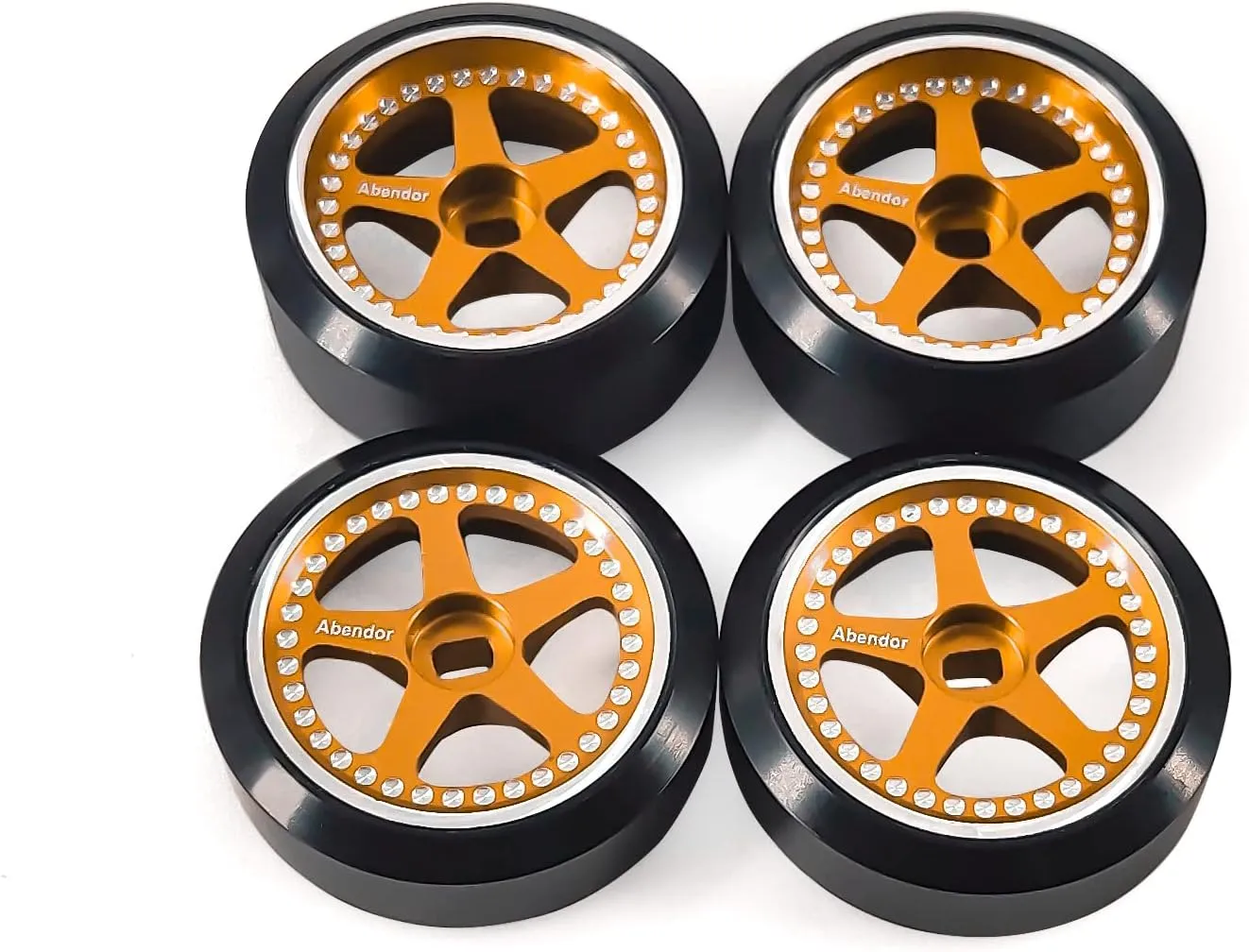 4Pcs Rc Drift Wheels and Drift Tires for 1/28 Wltoys K969 K989 P929, Alloy Rc Drift Car Wheels with Hard Rubber Tires for 1/28 Kyosho Mini-Z Mini-Q HGD1 HGV1(Gold)