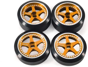 4Pcs Rc Drift Wheels and Drift Tires for 1/28 Wltoys K969 K989 P929, Alloy Rc Drift Car Wheels with Hard Rubber Tires for 1/28 Kyosho Mini-Z Mini-Q HGD1 HGV1(Gold)