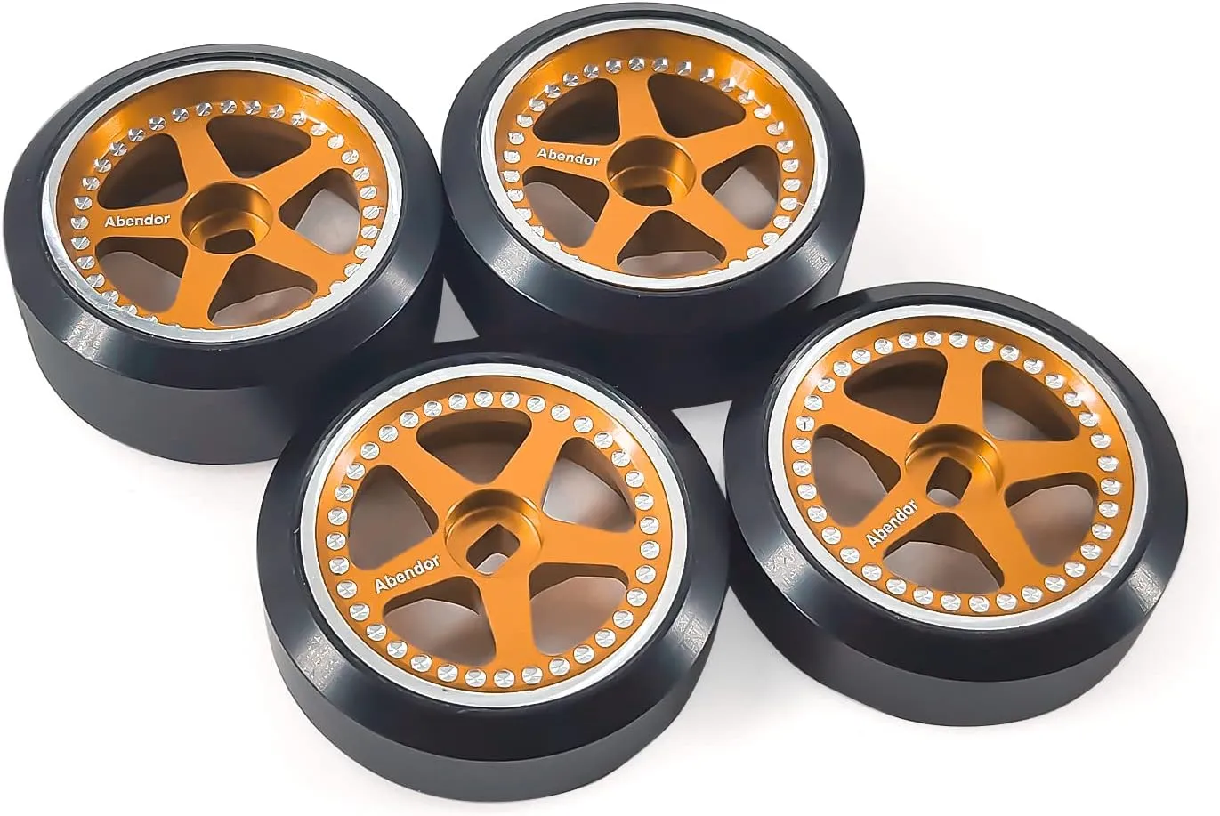 4Pcs Rc Drift Wheels and Drift Tires for 1/28 Wltoys K969 K989 P929, Alloy Rc Drift Car Wheels with Hard Rubber Tires for 1/28 Kyosho Mini-Z Mini-Q HGD1 HGV1(Gold)