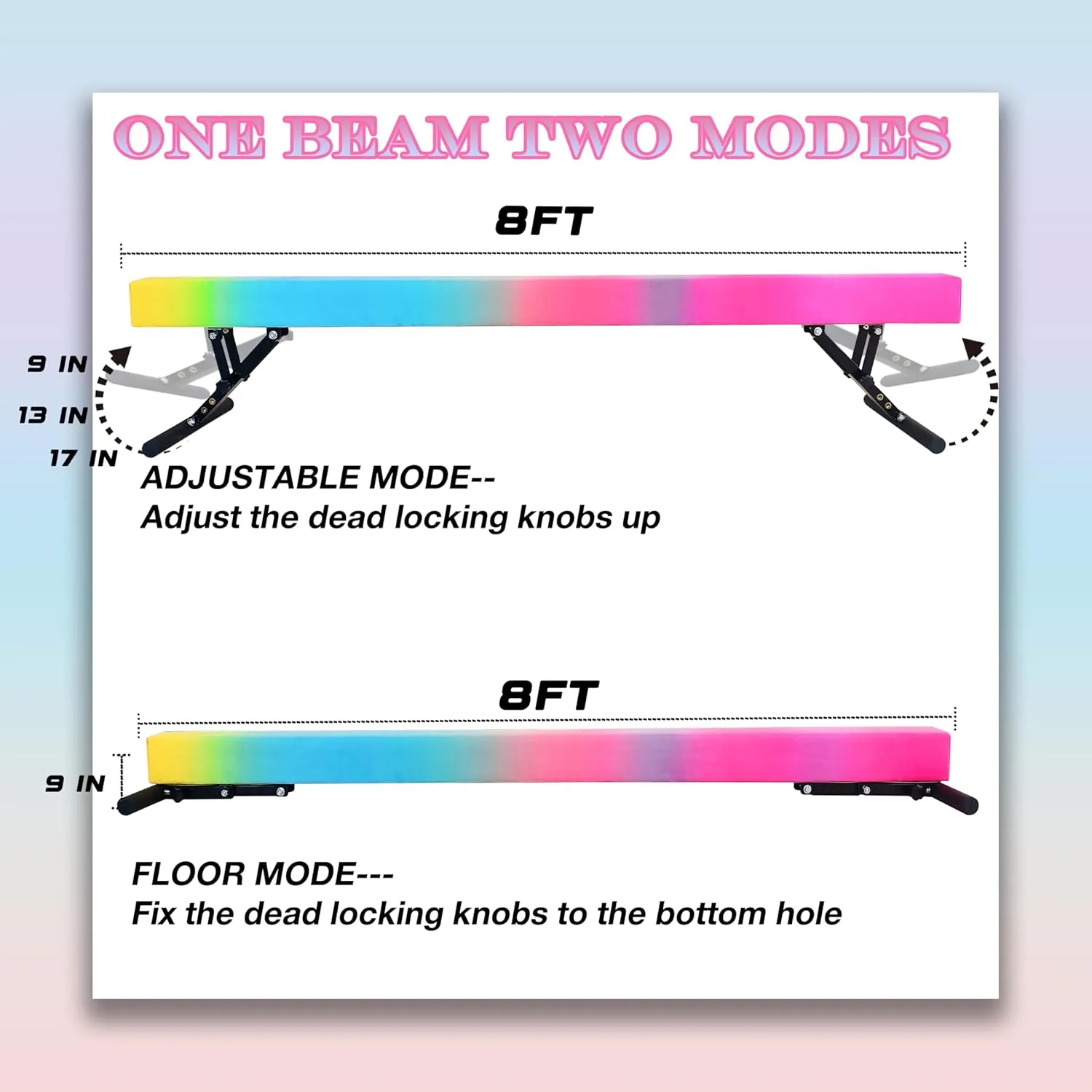 8FT Adjustable Balance Beam, Gymnastics Beam for Kids, High and Lower Gymnastic Training Beam for All Gymnastic Levels- Gymnastics Equipment for Teens at Home and Gym Use