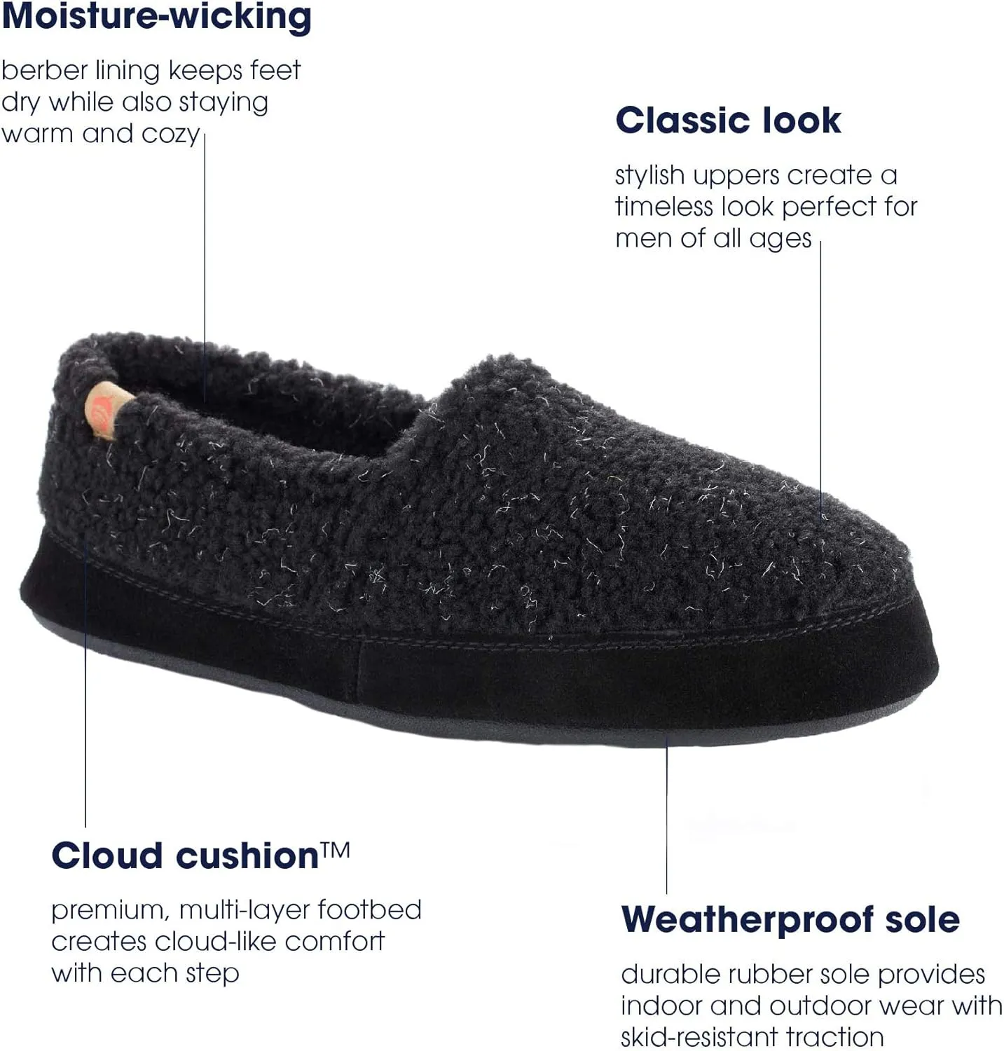 Acorn Men's Slippers with Memory Foam Insole Suede Sidewall and Rubber Outsole