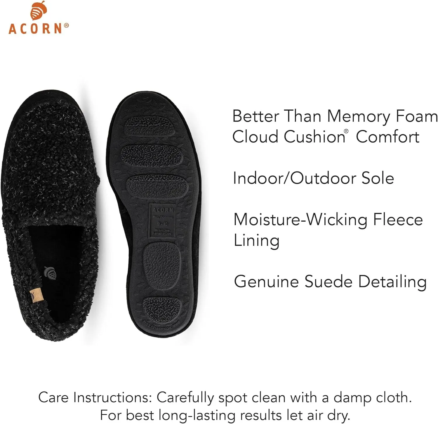Acorn Men's Slippers with Memory Foam Insole Suede Sidewall and Rubber Outsole