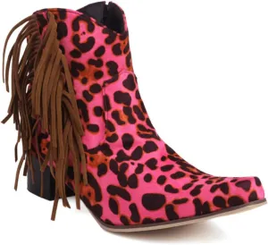 Aflngle Women's Fashion Fringe Cowboy Boots Tassel Square Toe Low Block Chunky Heel Side Zipper Short Ankle Boots Comfortable Non-Slip Western Cowgirl Riding Booties