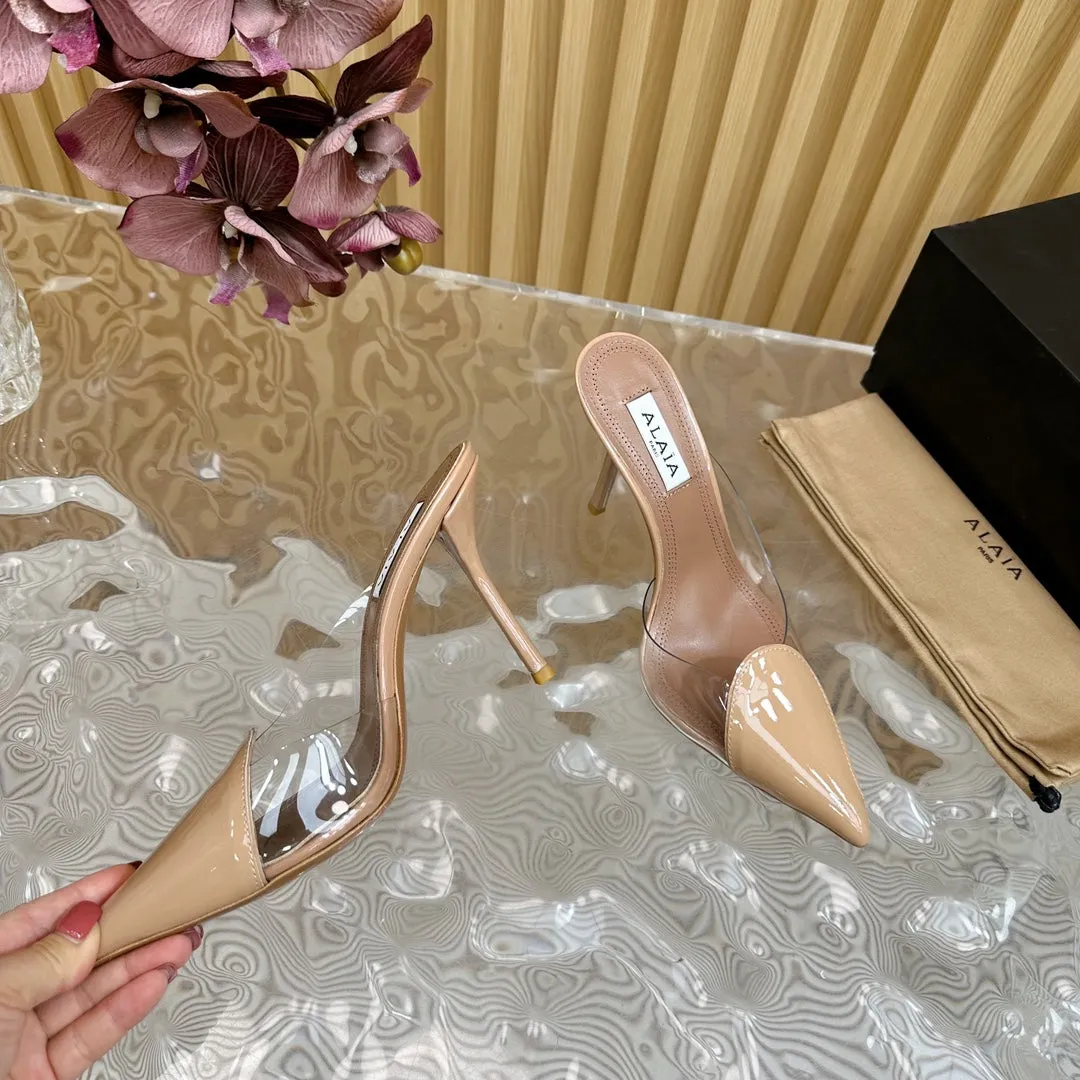 Alaila Mule 100mm In Beige Lambskin 957215
