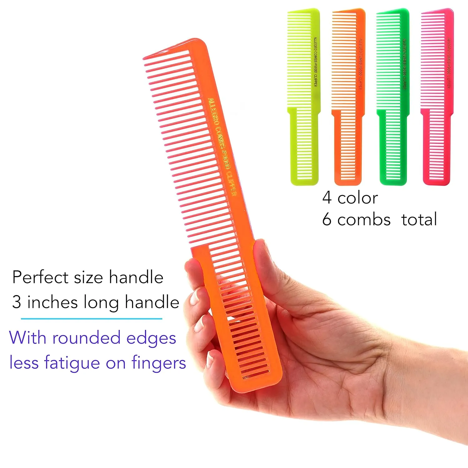 Allegro Combs 9000 Clipper Cutting Blending Fading Combs - Neon Mix 6 Pk.