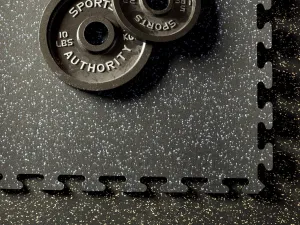 American Floor Mats Fit-Lock 3/8 Inch Heavy Duty Rubber Flooring - Interlocking Rubber Tiles (24" x 24" Tile) Solid Black 4' x 10' Set (10 Tiles Total) - Exercise Mats, Home Gym Sets