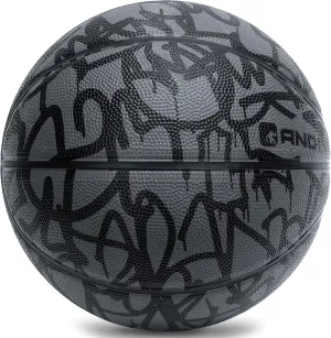 AND1 Xcelerate Rubber Basketball: Game Ready, Official Regulation Size 7 (29.5”) Streetball, Made for Indoor/Outdoor Basketball Games- Graffiti Collection (Black/Black)