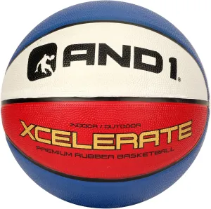 AND1 Xcelerate Rubber Basketball: Game Ready, Official Regulation Size 7 (29.5”) Streetball, Made for Indoor/Outdoor Basketball Games- Two Tone Collection (Red/White/Blue)