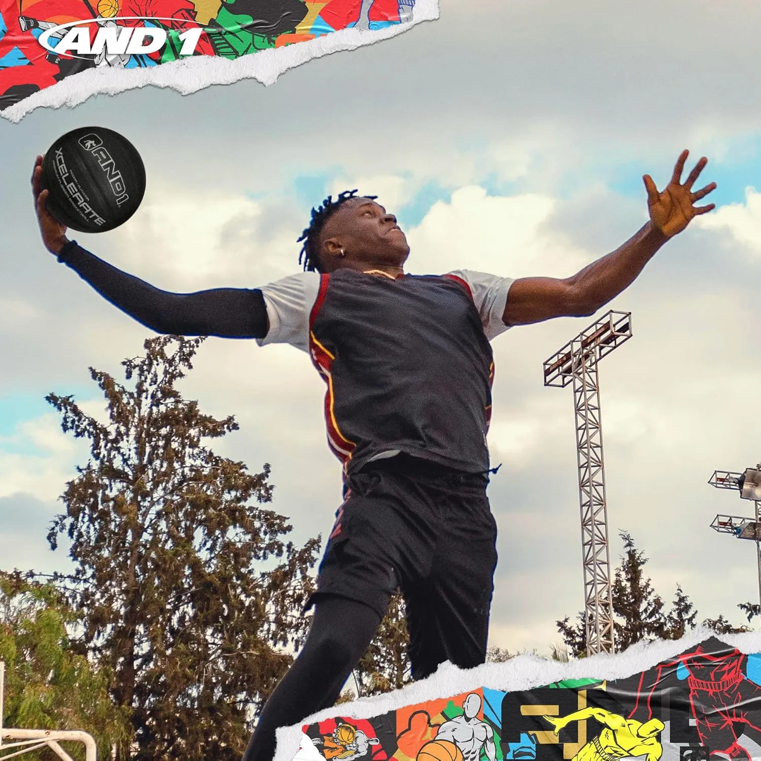 AND1 Xcelerate Rubber Basketball: Official Regulation Size 7 (29.5") - Deep Channel Construction Streetball, Made for Indoor Outdoor