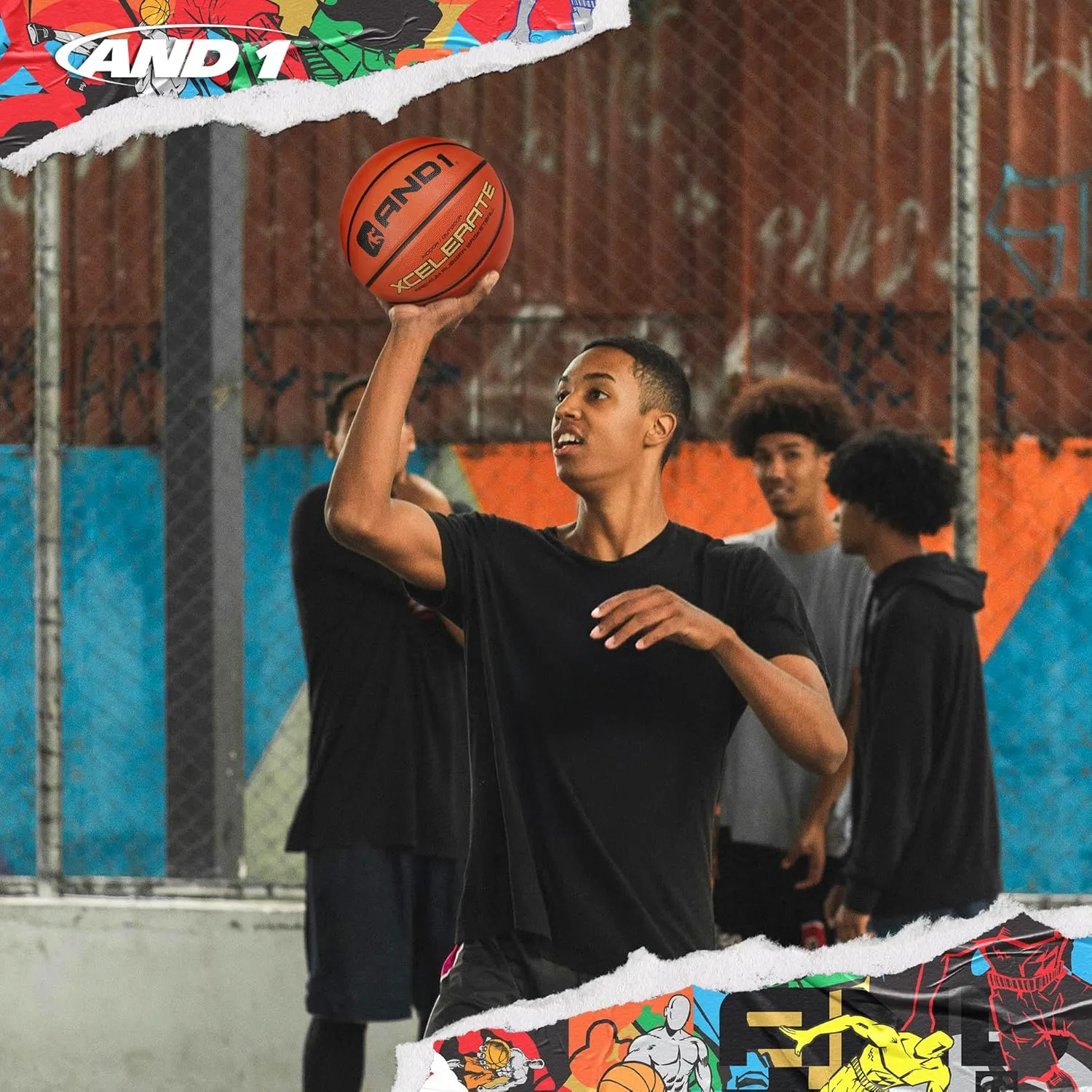 AND1 Xcelerate Rubber Basketball: Official Regulation Size 7 (29.5") - Deep Channel Construction Streetball, Made for Indoor Outdoor
