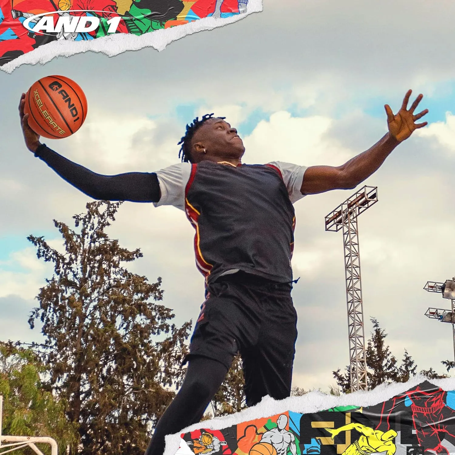 AND1 Xcelerate Rubber Basketball: Official Regulation Size 7 (29.5") - Deep Channel Construction Streetball, Made for Indoor Outdoor