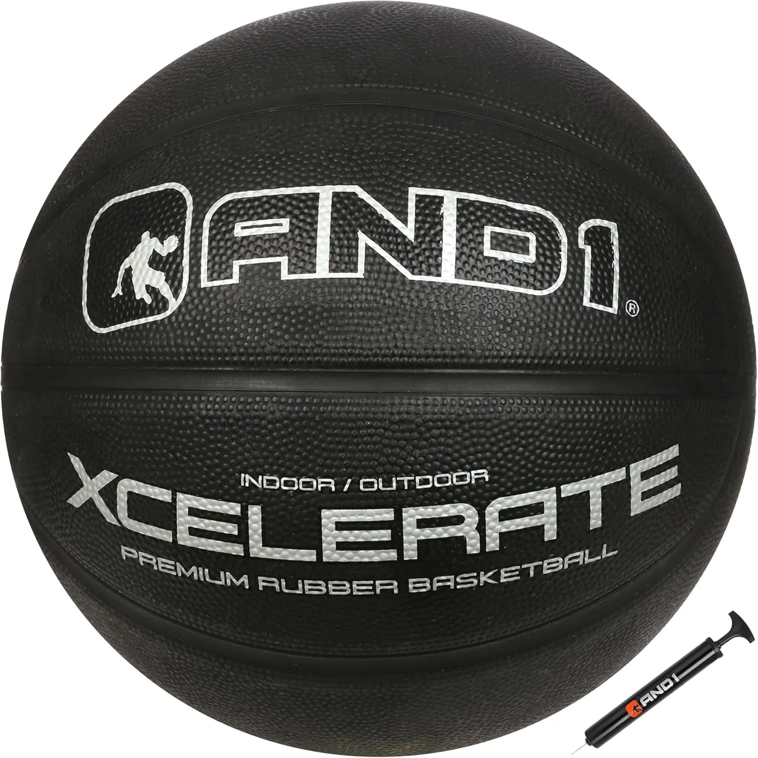 AND1 Xcelerate Rubber Basketball: Official Regulation Size 7 (29.5") - Deep Channel Construction Streetball, Made for Indoor Outdoor