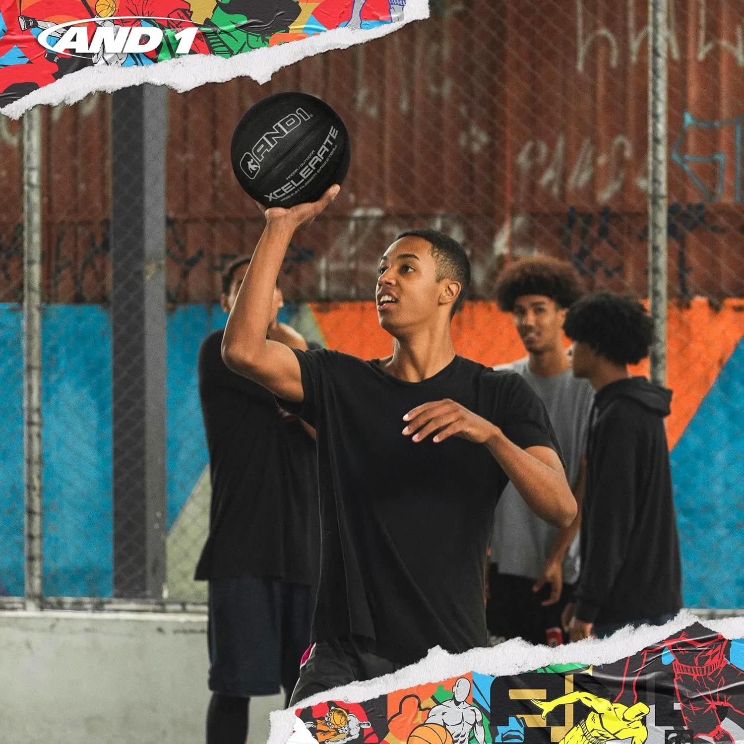 AND1 Xcelerate Rubber Basketball: Official Regulation Size 7 (29.5") - Deep Channel Construction Streetball, Made for Indoor Outdoor