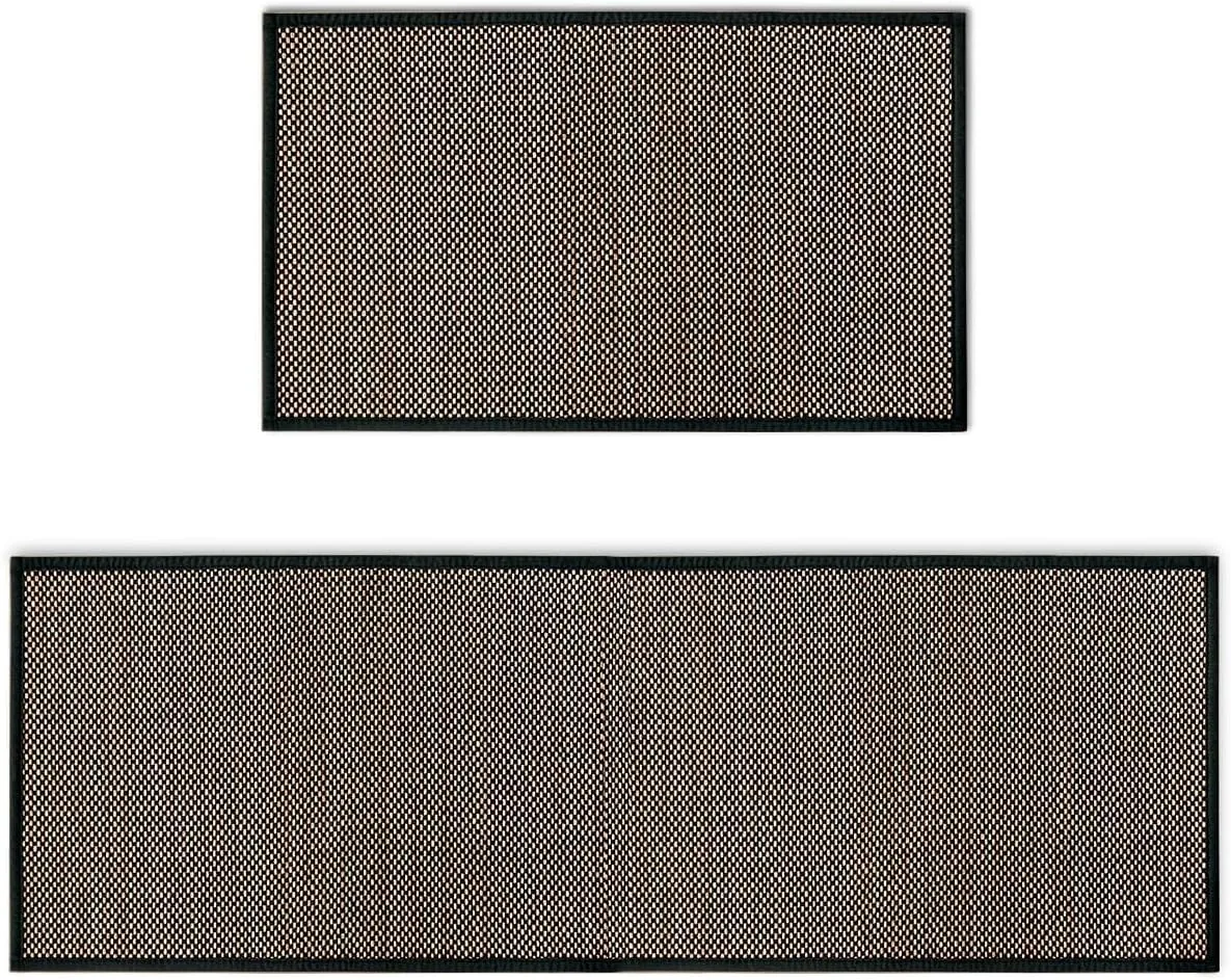 Artoid Mode Washable Non-Skid Kitchen Rugs and Mats Set of 2, Rubber Backing Home Decor Kitchen Mats for Floor Front of Sink Black - 17x29 and 17x47 Inch