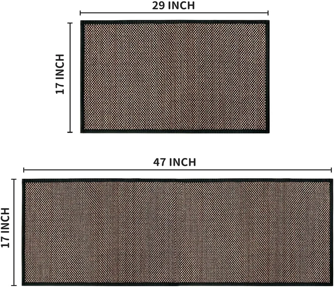 Artoid Mode Washable Non-Skid Kitchen Rugs and Mats Set of 2, Rubber Backing Home Decor Kitchen Mats for Floor Front of Sink Black - 17x29 and 17x47 Inch