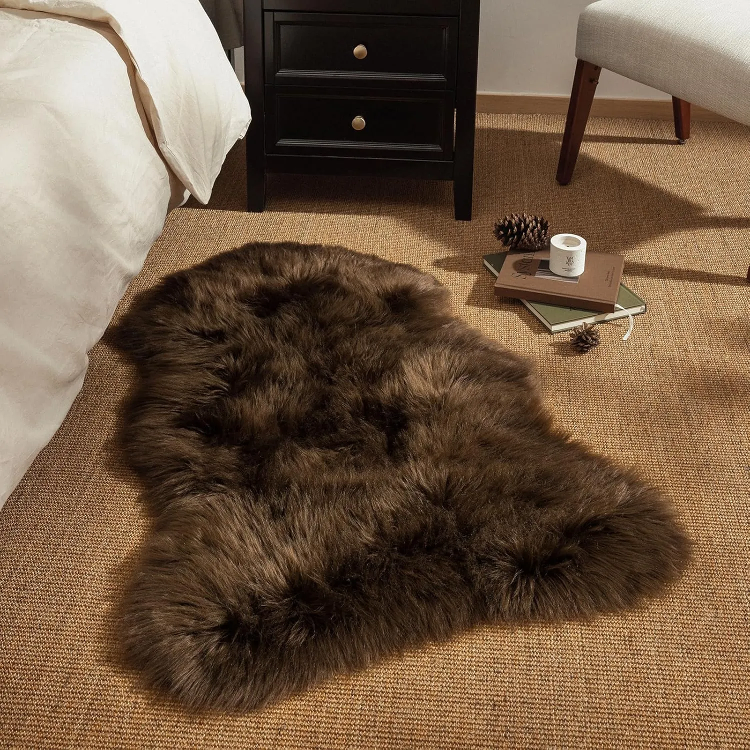 Ashler Faux Fur Rug, Fluffy Shaggy Area Rug, Ultra Soft 2 x 3 Feet Sheepskin Fur, Dark Coffee Fuzzy Machine Washable Shag, Nursery Decor Throw for Bedroom, Living Room, Kids Room