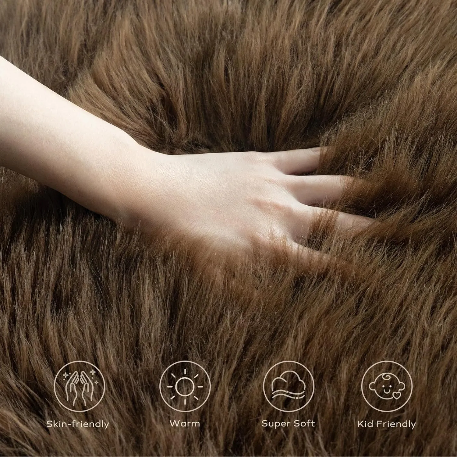 Ashler Faux Fur Rug, Fluffy Shaggy Area Rug, Ultra Soft 2 x 3 Feet Sheepskin Fur, Dark Coffee Fuzzy Machine Washable Shag, Nursery Decor Throw for Bedroom, Living Room, Kids Room