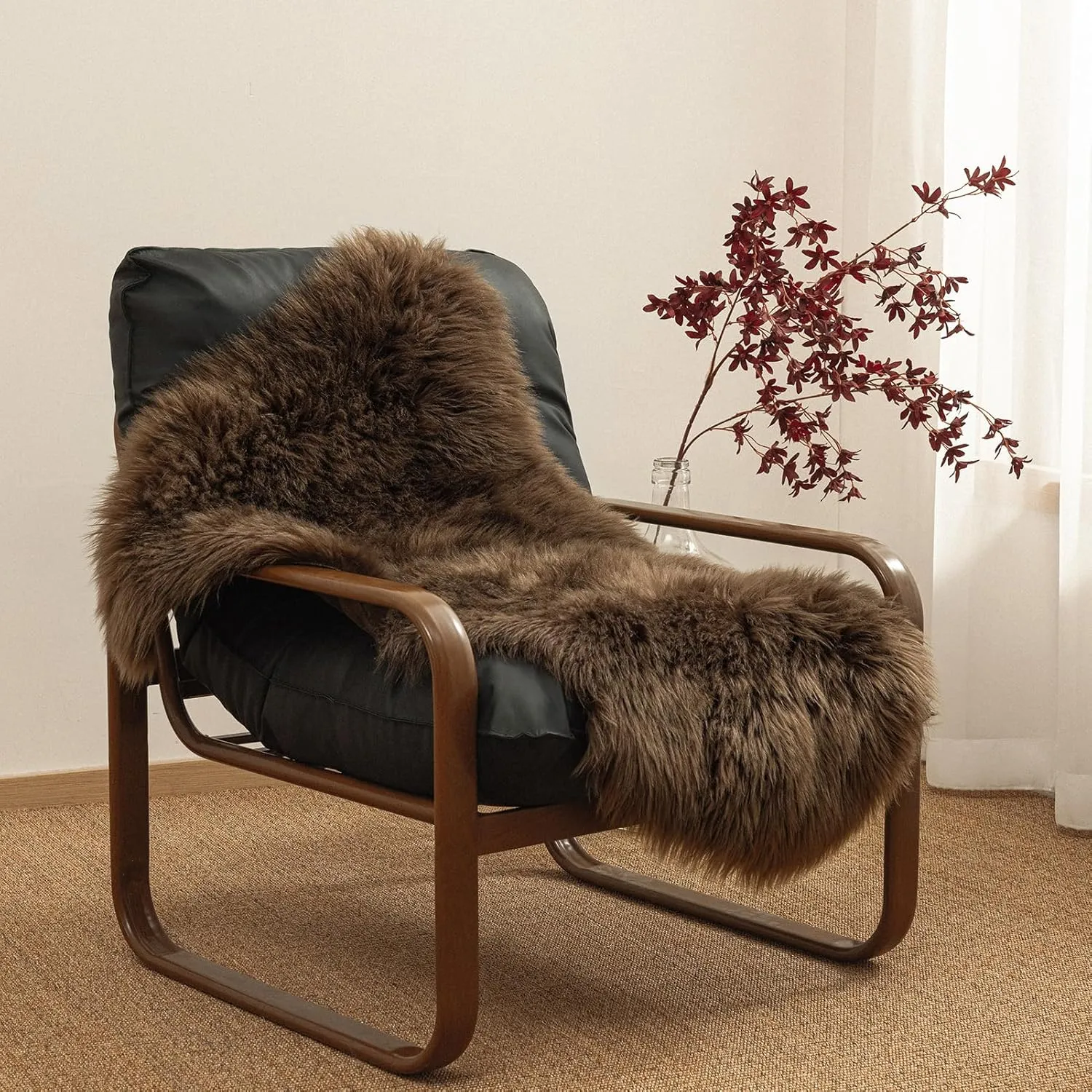 Ashler Faux Fur Rug, Fluffy Shaggy Area Rug, Ultra Soft 2 x 3 Feet Sheepskin Fur, Dark Coffee Fuzzy Machine Washable Shag, Nursery Decor Throw for Bedroom, Living Room, Kids Room