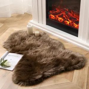 Ashler Faux Fur Rug, Fluffy Shaggy Area Rug, Ultra Soft 2 x 3 Feet Sheepskin Fur, Dark Coffee Fuzzy Machine Washable Shag, Nursery Decor Throw for Bedroom, Living Room, Kids Room
