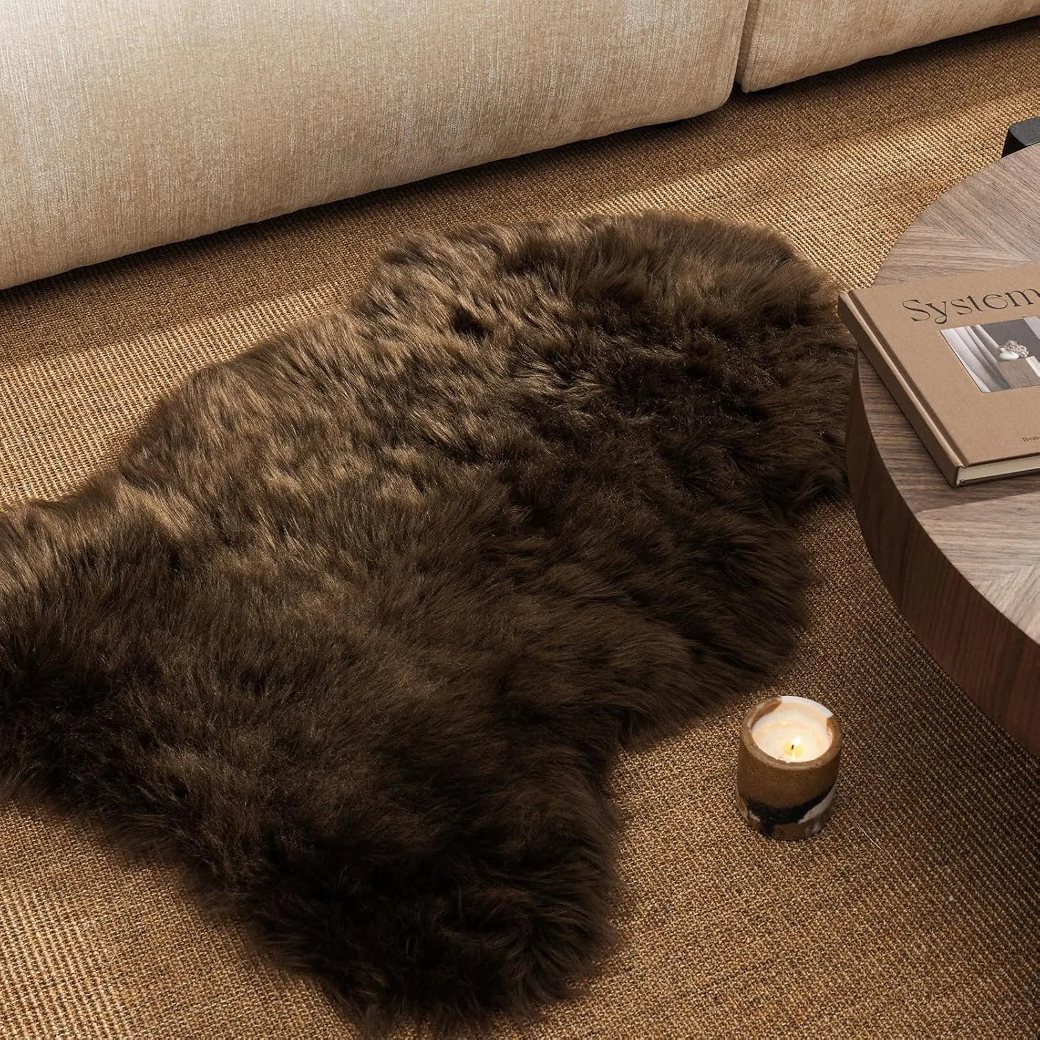 Ashler Faux Fur Rug, Fluffy Shaggy Area Rug, Ultra Soft 2 x 3 Feet Sheepskin Fur, Dark Coffee Fuzzy Machine Washable Shag, Nursery Decor Throw for Bedroom, Living Room, Kids Room