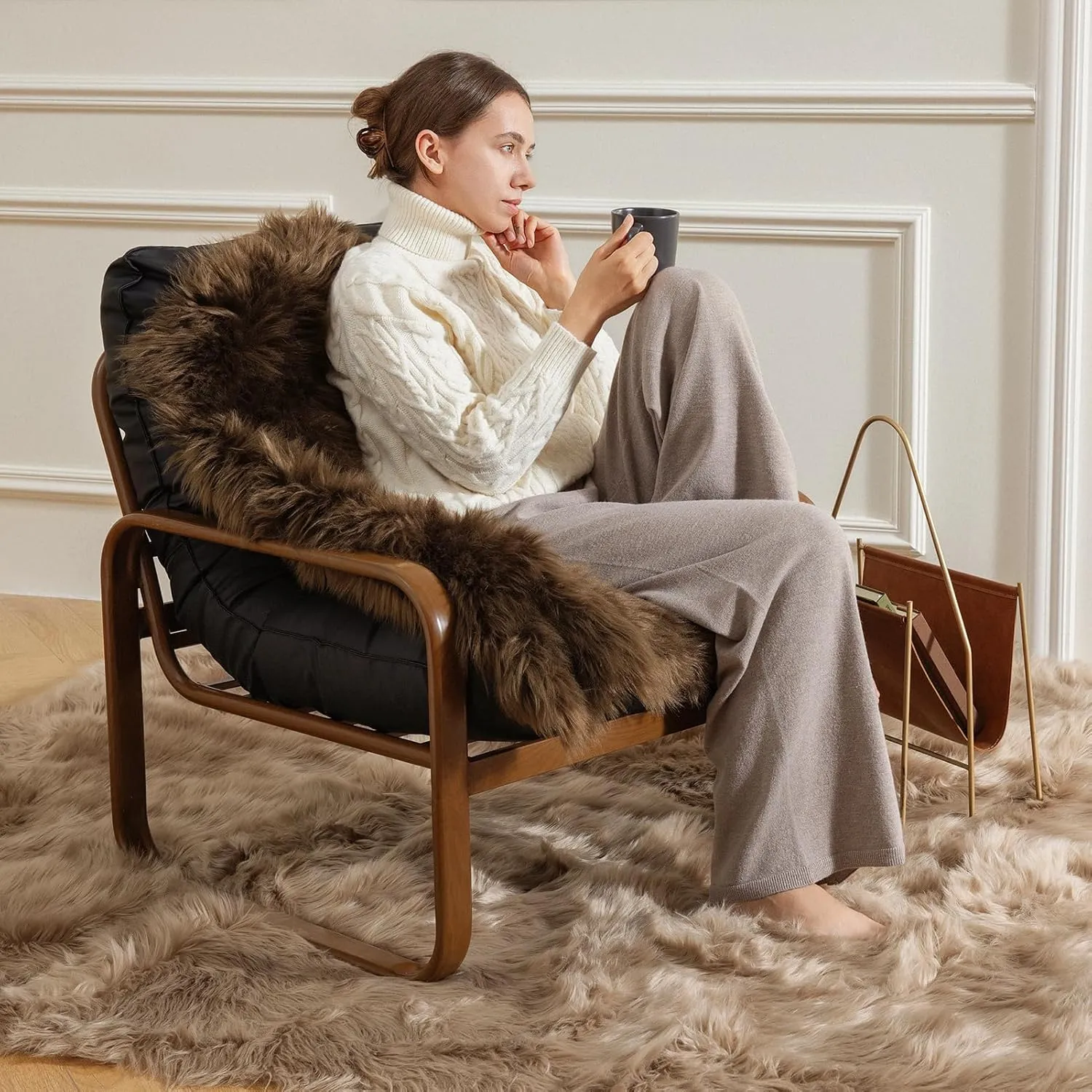 Ashler Faux Fur Rug, Fluffy Shaggy Area Rug, Ultra Soft 2 x 3 Feet Sheepskin Fur, Dark Coffee Fuzzy Machine Washable Shag, Nursery Decor Throw for Bedroom, Living Room, Kids Room