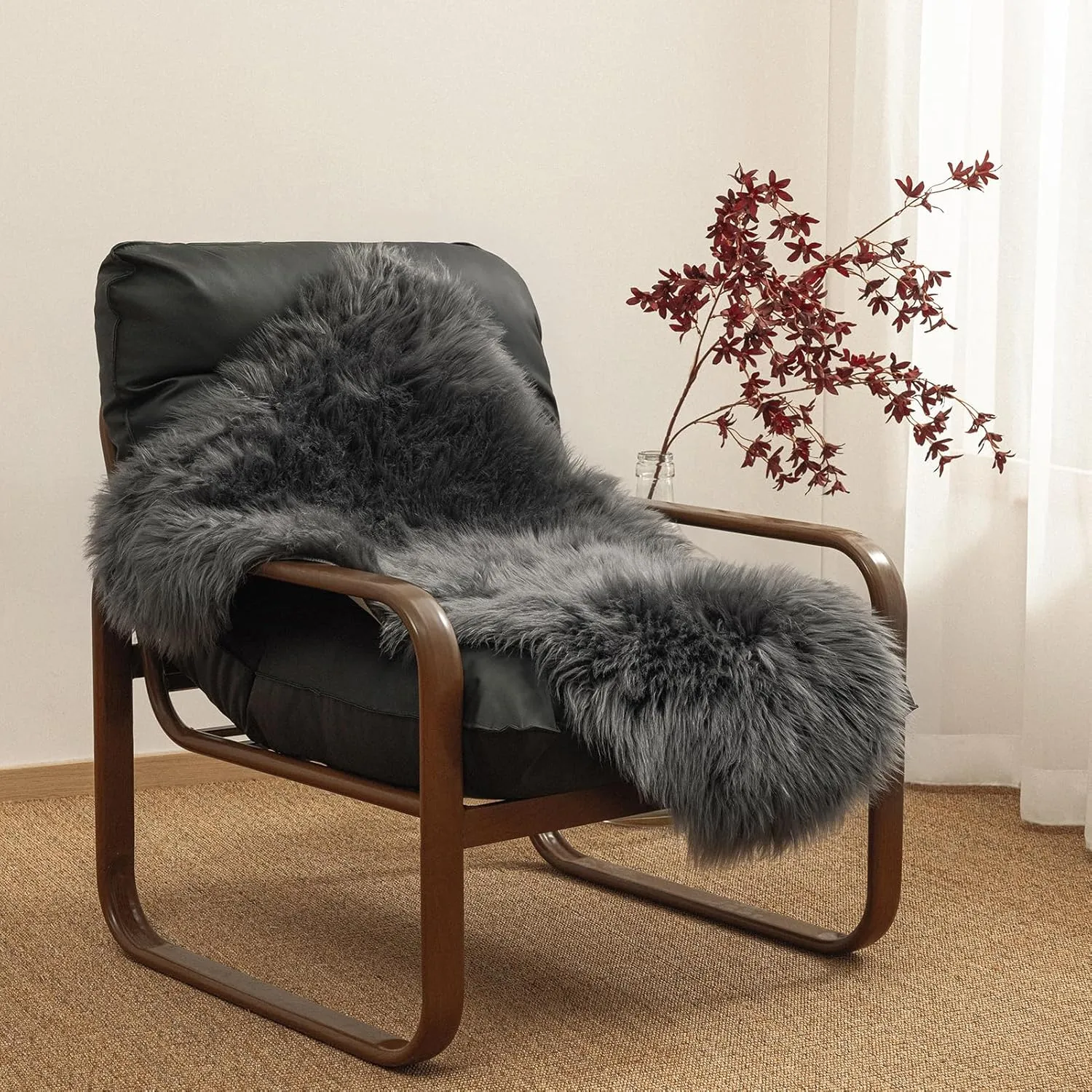 Ashler Faux Fur Rug, Fluffy Shaggy Area Rug Ultra Soft 2 x 3 Feet Sheepskin Fur, Dark Grey Fuzzy Machine Washable Shag, Nursery Decor Throw for Bedroom, Living Room, Kids Room