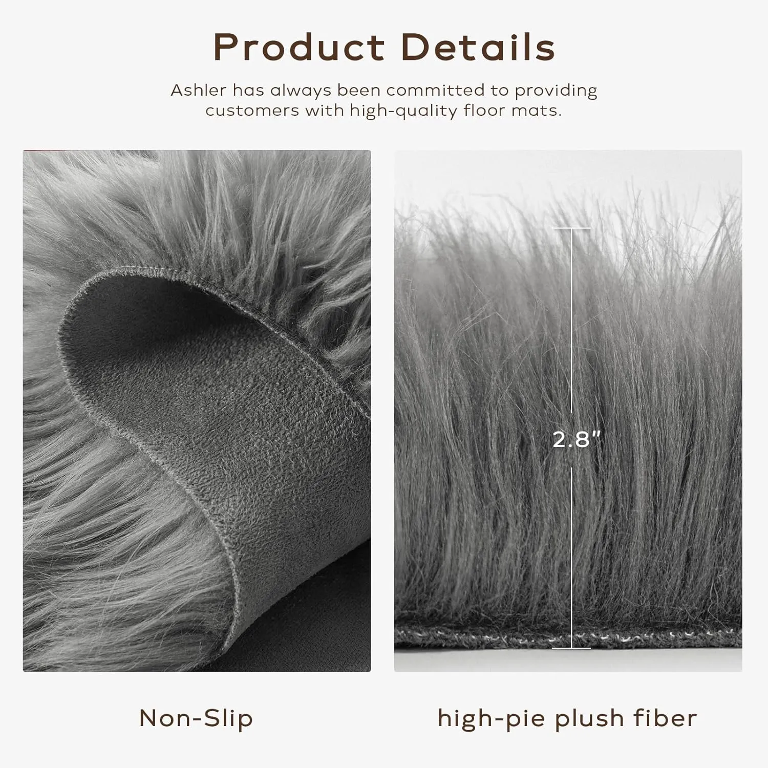 Ashler Faux Fur Rug, Fluffy Shaggy Area Rug Ultra Soft 2 x 3 Feet Sheepskin Fur, Dark Grey Fuzzy Machine Washable Shag, Nursery Decor Throw for Bedroom, Living Room, Kids Room