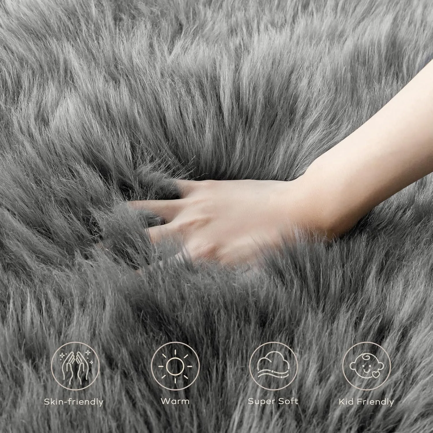 Ashler Faux Fur Rug, Fluffy Shaggy Area Rug Ultra Soft 2 x 3 Feet Sheepskin Fur, Dark Grey Fuzzy Machine Washable Shag, Nursery Decor Throw for Bedroom, Living Room, Kids Room