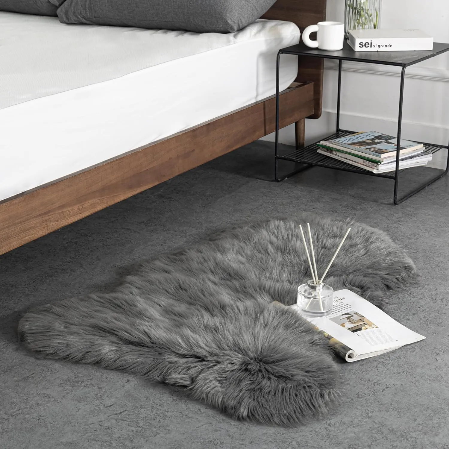 Ashler Faux Fur Rug, Fluffy Shaggy Area Rug Ultra Soft 2 x 3 Feet Sheepskin Fur, Dark Grey Fuzzy Machine Washable Shag, Nursery Decor Throw for Bedroom, Living Room, Kids Room