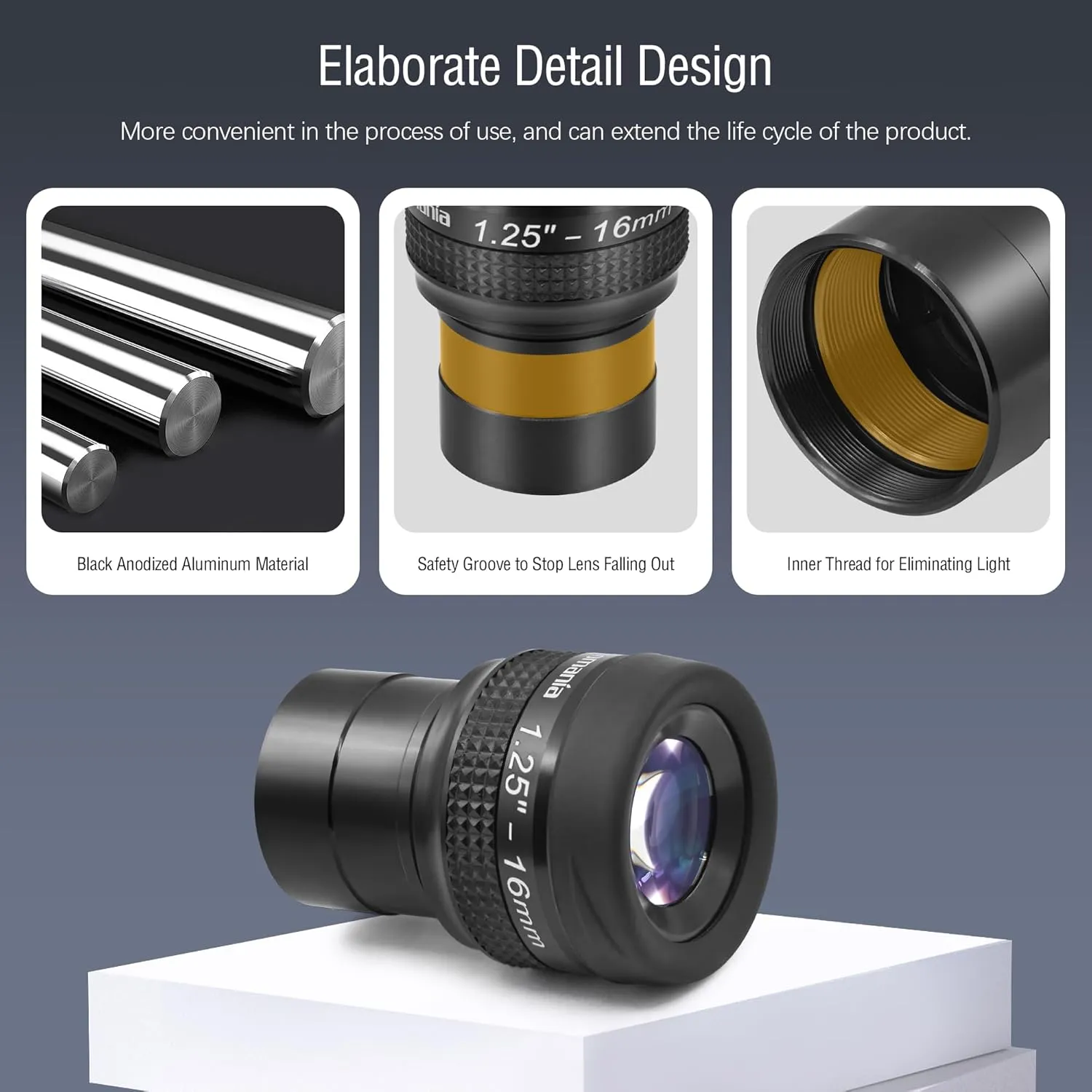 Astromania Telescope Eyepiece Flat Field Eyepiece 16mm Fully Mutil Coated 1.25 inch Metal 65 Degree Ultra Wide Angle Telescope Accessory for Astronomy Telescope, Flat Image Field & Crystal Clear Image