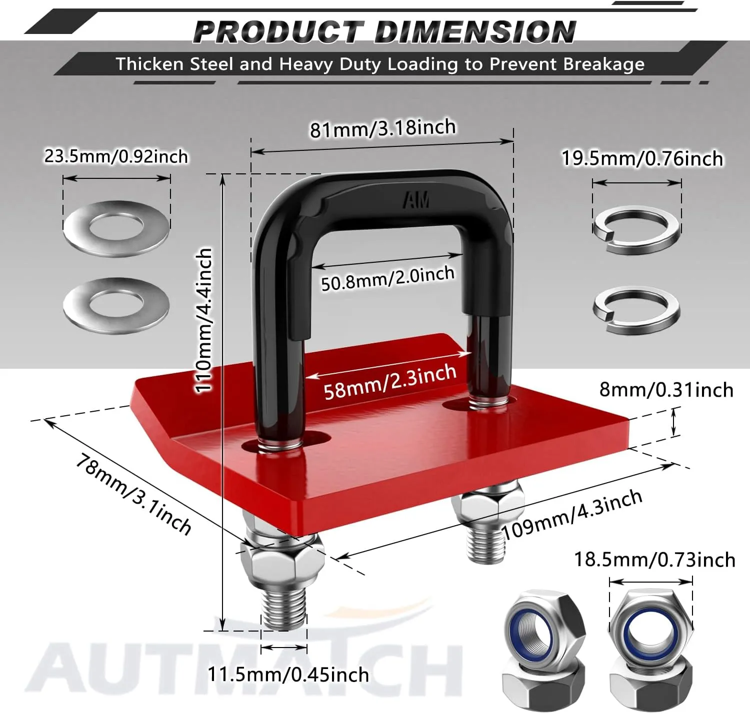 AUTMATCH Hitch Tightener Anti-Rattle Clamp, Heavy Duty Hitch Stabilizer for 1.25" and 2" Trailer Hitches, Rubber Isolator and Anti-Rust Double Coating Protective, Black & Red