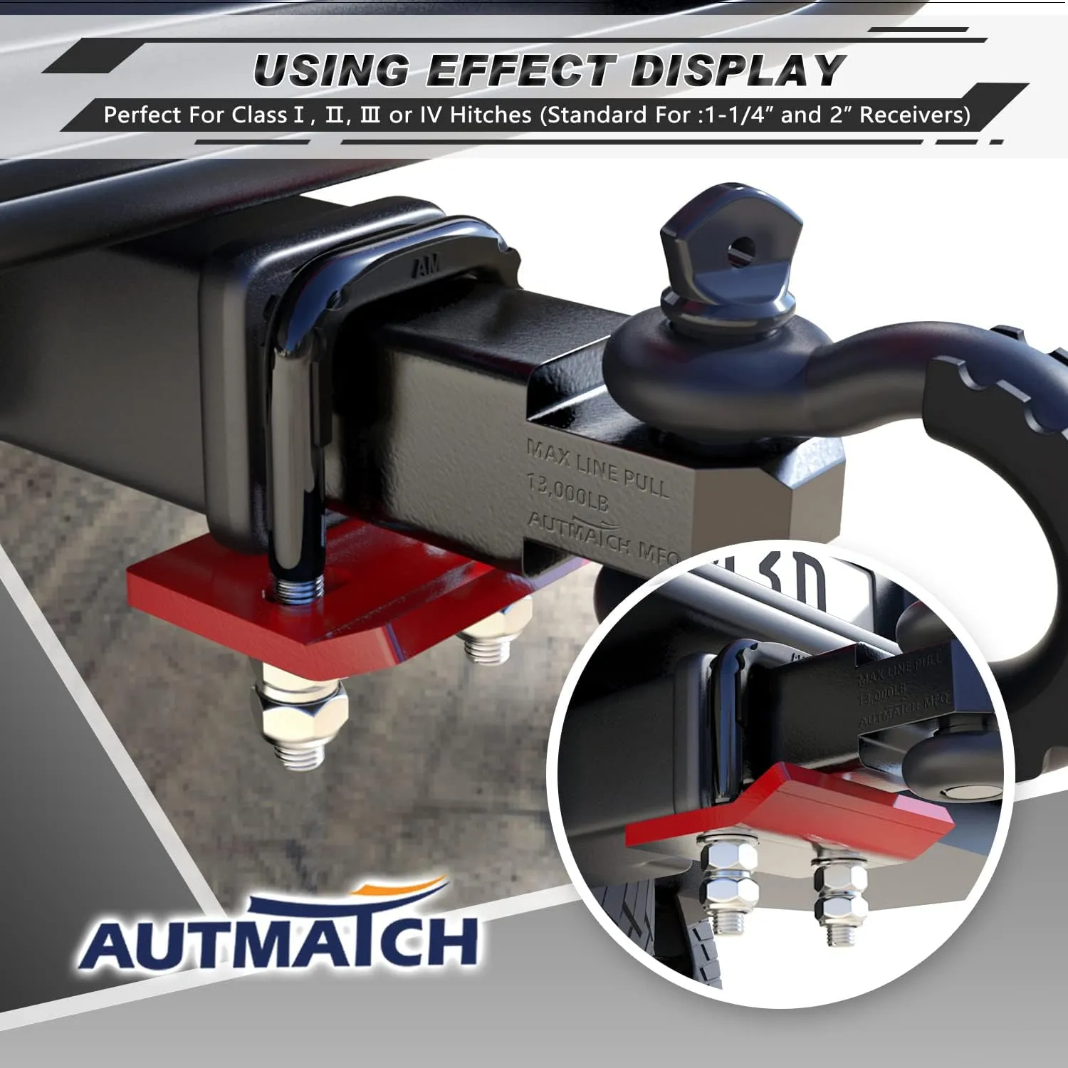 AUTMATCH Hitch Tightener Anti-Rattle Clamp, Heavy Duty Hitch Stabilizer for 1.25" and 2" Trailer Hitches, Rubber Isolator and Anti-Rust Double Coating Protective, Black & Red