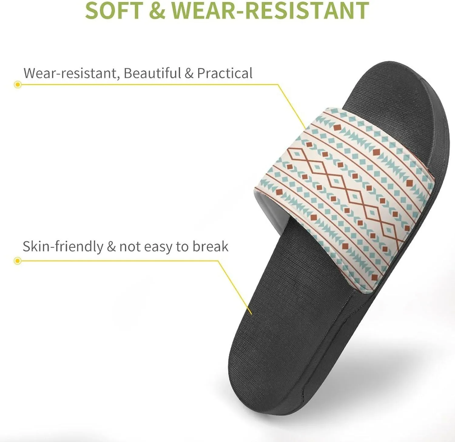Aztec Shapes Pattern Rust Teal Cream Slippers for Women Rubber Slides Womens Sandal Slippers