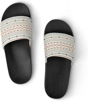 Aztec Shapes Pattern Rust Teal Cream Slippers for Women Rubber Slides Womens Sandal Slippers