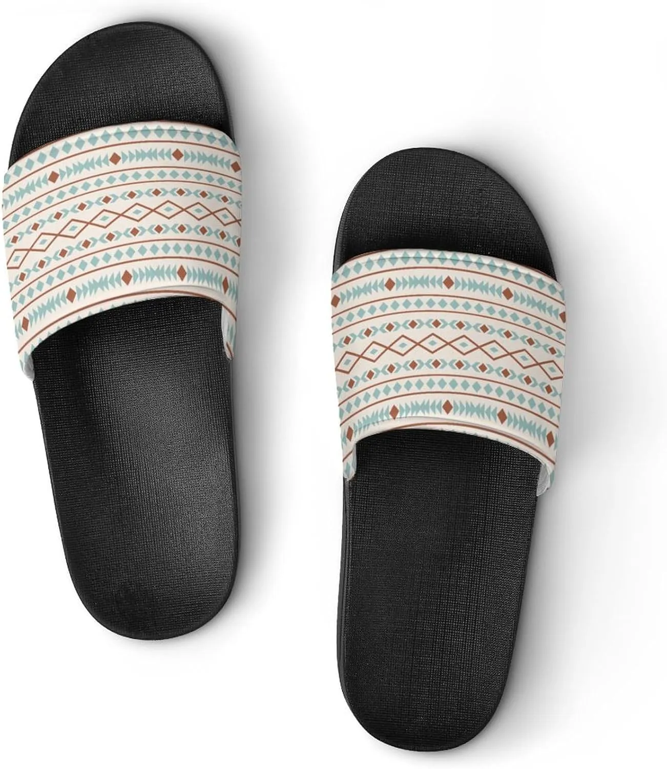 Aztec Shapes Pattern Rust Teal Cream Slippers for Women Rubber Slides Womens Sandal Slippers