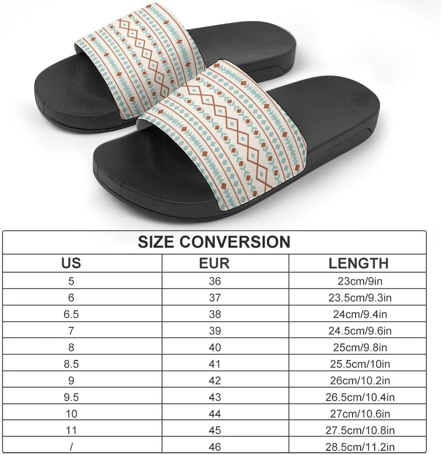 Aztec Shapes Pattern Rust Teal Cream Slippers for Women Rubber Slides Womens Sandal Slippers