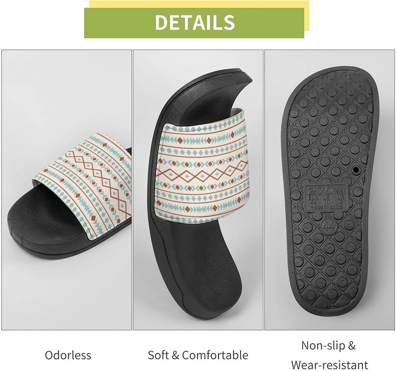 Aztec Shapes Pattern Rust Teal Cream Slippers for Women Rubber Slides Womens Sandal Slippers