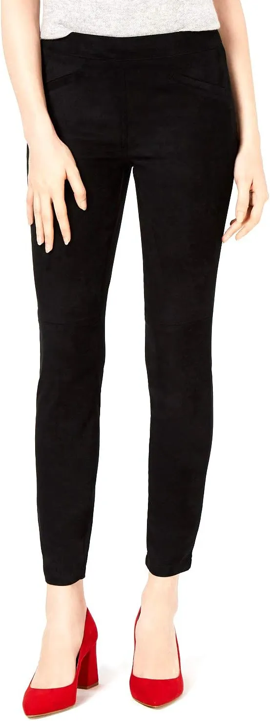Bar III | Faux Suede Skinny Pants | Deep Black | M