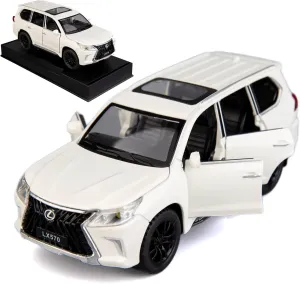 BDTCTK 1/32 Compatible for Lexus LX570 Off-Road in Luxury SUV Model Car, Zinc Alloy Pull Back Toy car with Sound and Light for Kids Boy Girl Gift(White)