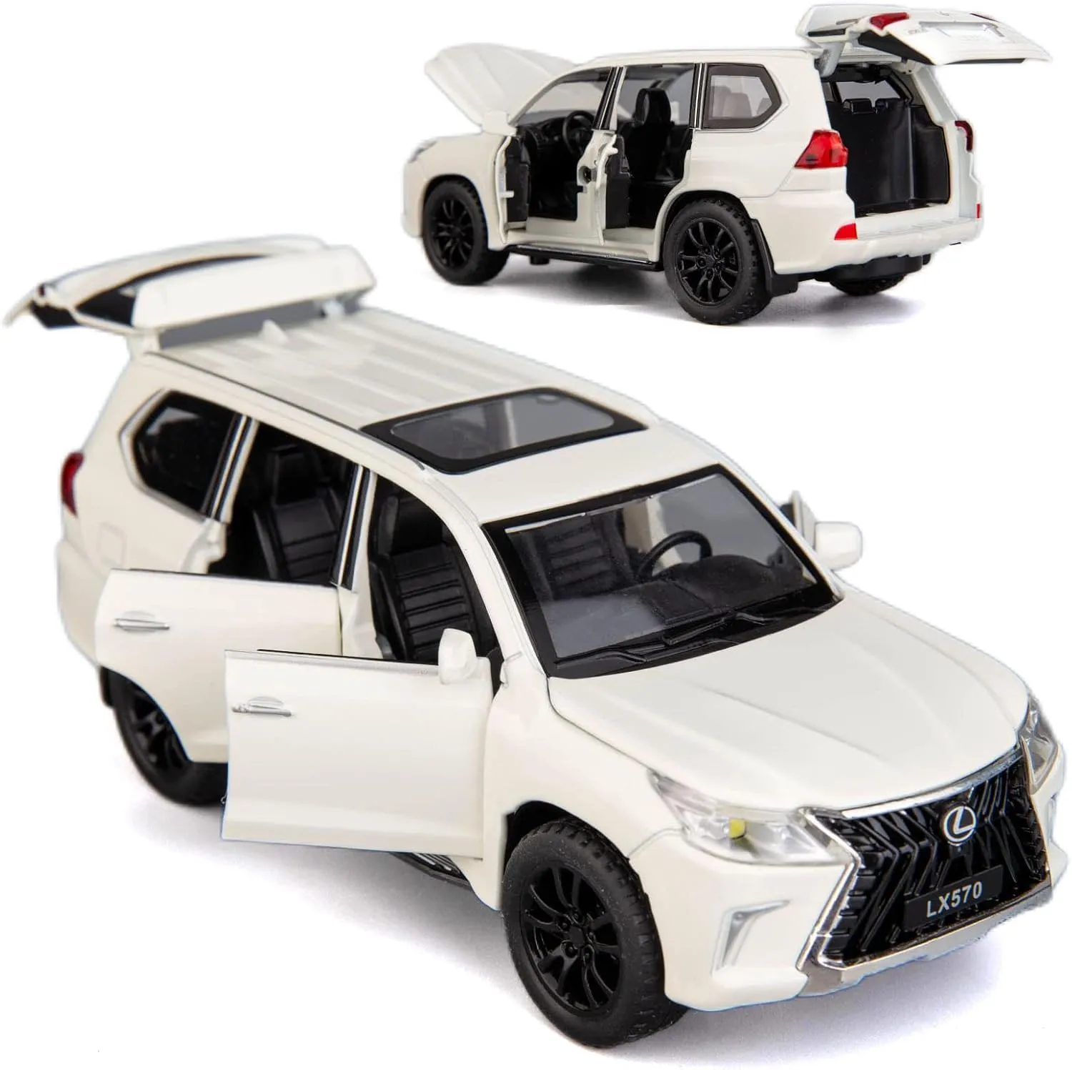 BDTCTK 1/32 Compatible for Lexus LX570 Off-Road in Luxury SUV Model Car, Zinc Alloy Pull Back Toy car with Sound and Light for Kids Boy Girl Gift(White)