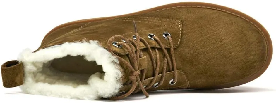 BEAU TODAY Womens Winter Snow Boots, Fur Lined Ankle Booties for Women, Chunky Platform Lace-up Boots Shoes Suede Leather Non-slip Warm Winter Shoes