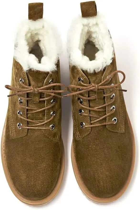 BEAU TODAY Womens Winter Snow Boots, Fur Lined Ankle Booties for Women, Chunky Platform Lace-up Boots Shoes Suede Leather Non-slip Warm Winter Shoes